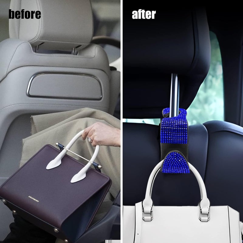 OSIFIT 2PCS Car Seat Hooks, Bling Car Rhinestone Headrest Hooks, Universal Bling Car Interior Accessories, for Handbag, Clothes, Purse, Water Bottle (Blue) - Image 4